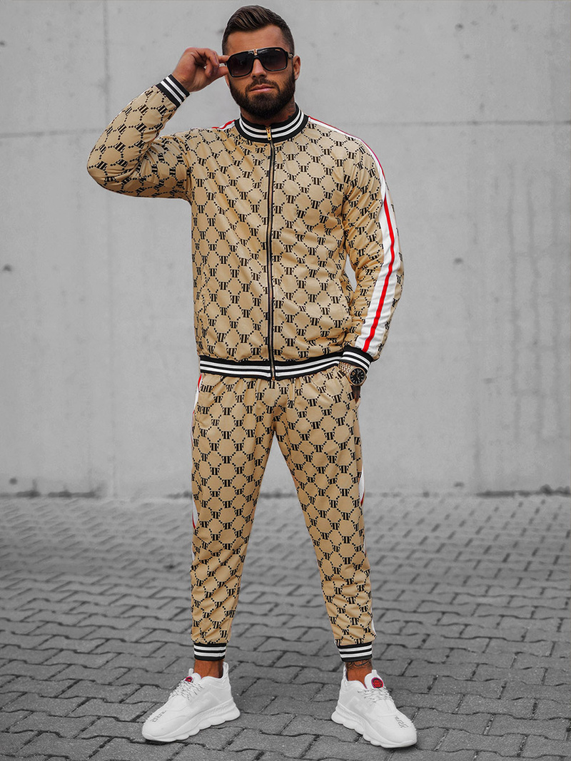 Komplet dresowy męski beżowo-czarny OZONEE O/12136