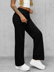 Spodnie dresowe damskie z szeroką nogawką czarne OZONEE JS/92K508/3