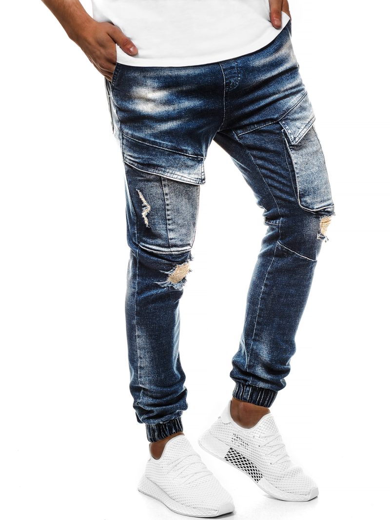 Spodnie jeans jogger męskie ciemno-niebieskie OZONEE G/1067