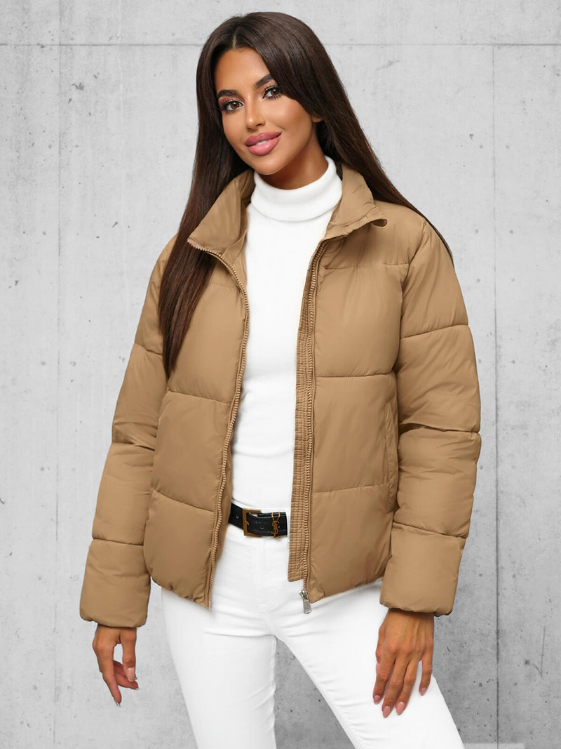 Kurtka zimowa damska pikowana jasno-beżowa OZONEE JS/16M9187/158