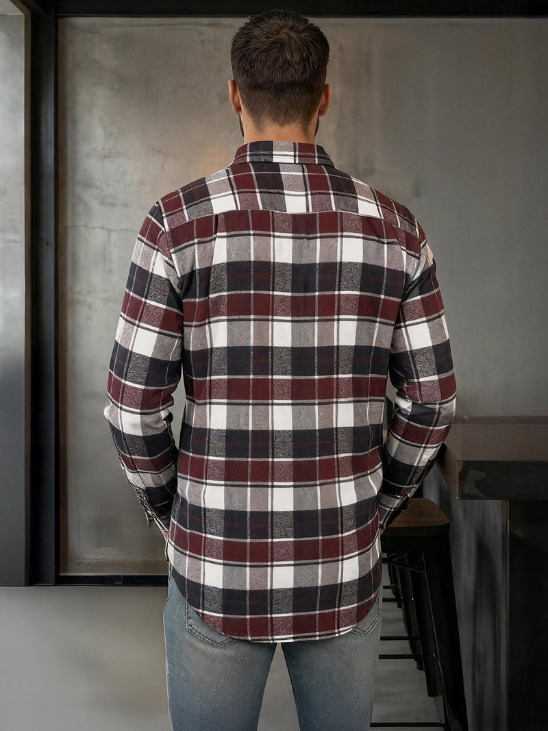 Koszula męska w kratę bordowa OZONEE V/V174Z