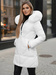 Kurtka zimowa damska długa z futerkiem biała OZONEE JS/16M9099/281Z