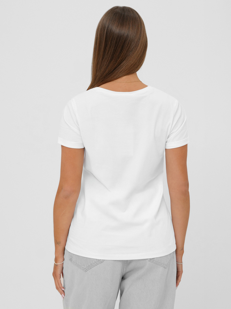 T-shirt damski z nadrukiem biało-beżowy OZONEE JS/YJ77726