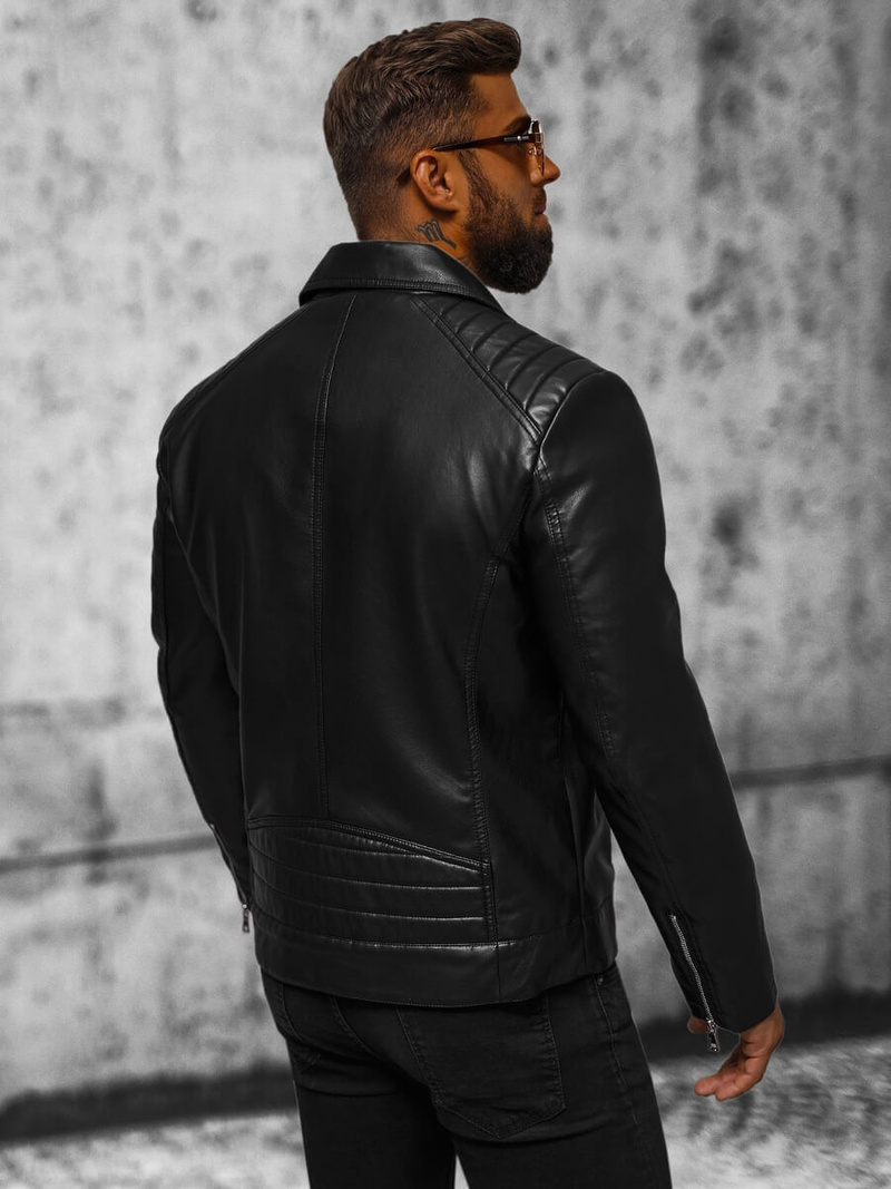 Чоловіча шкіряна куртка Чорна OZONEE JS/11Z8056