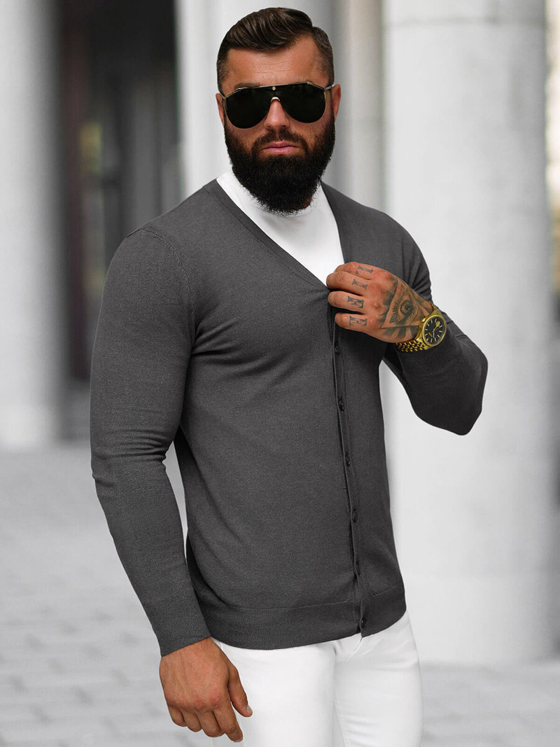 Sweter męski rozpinany grafitowy OZONEE NB/MM6006/3Z