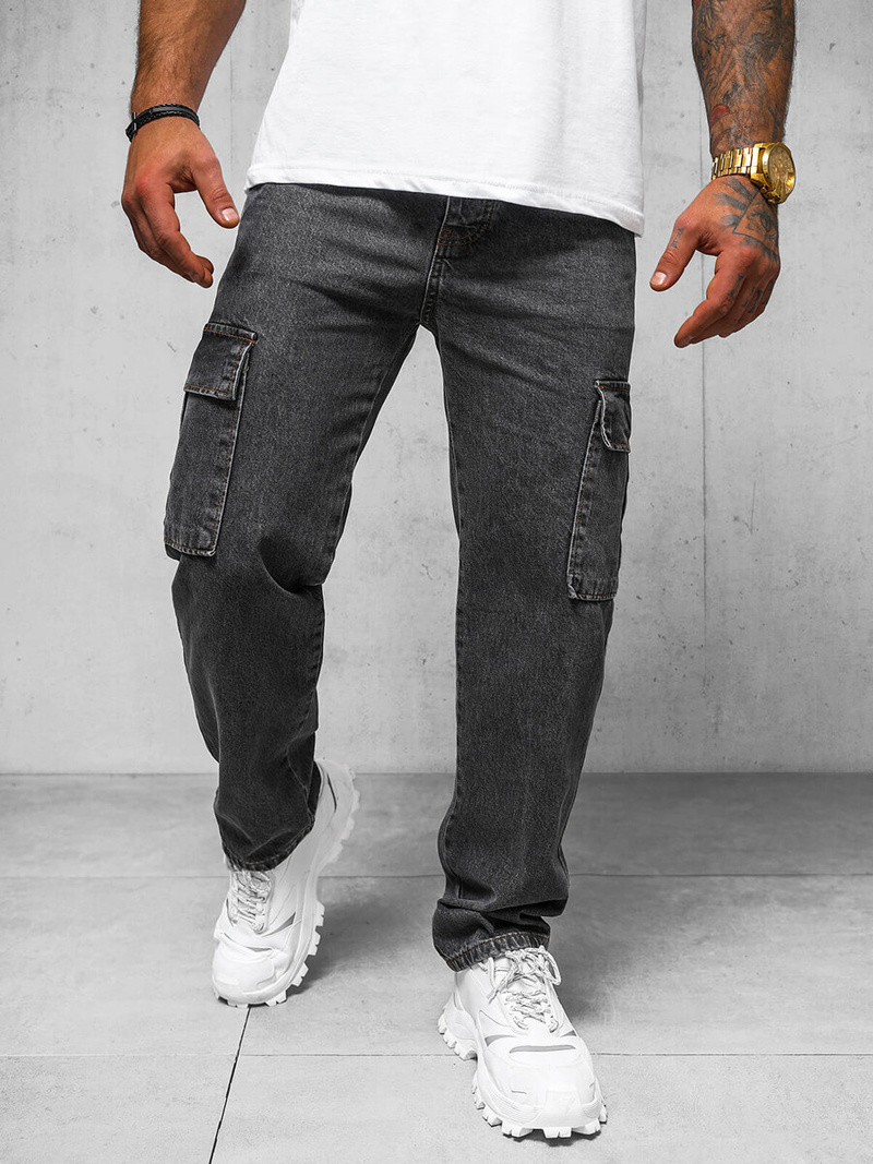 Spodnie jeansowe męskie wide leg grafitowe OZONEE DO/4001