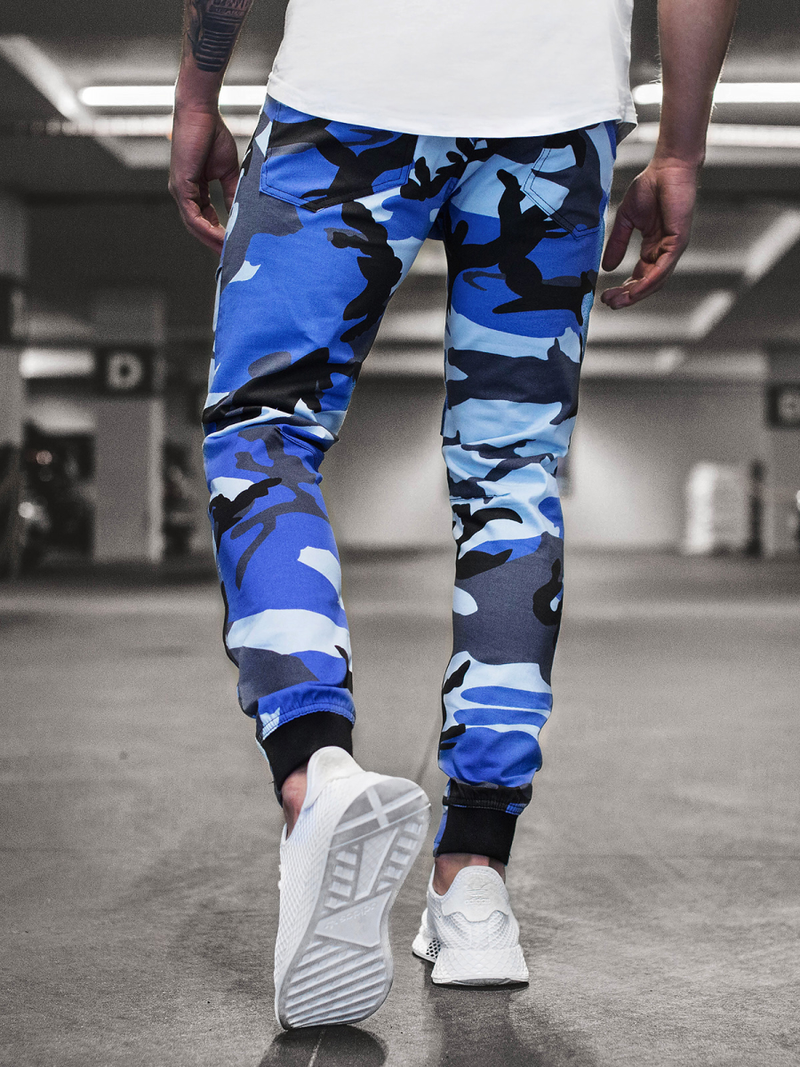 Spodnie męskie joggery niebiesko-czarne OZONEE A/1003