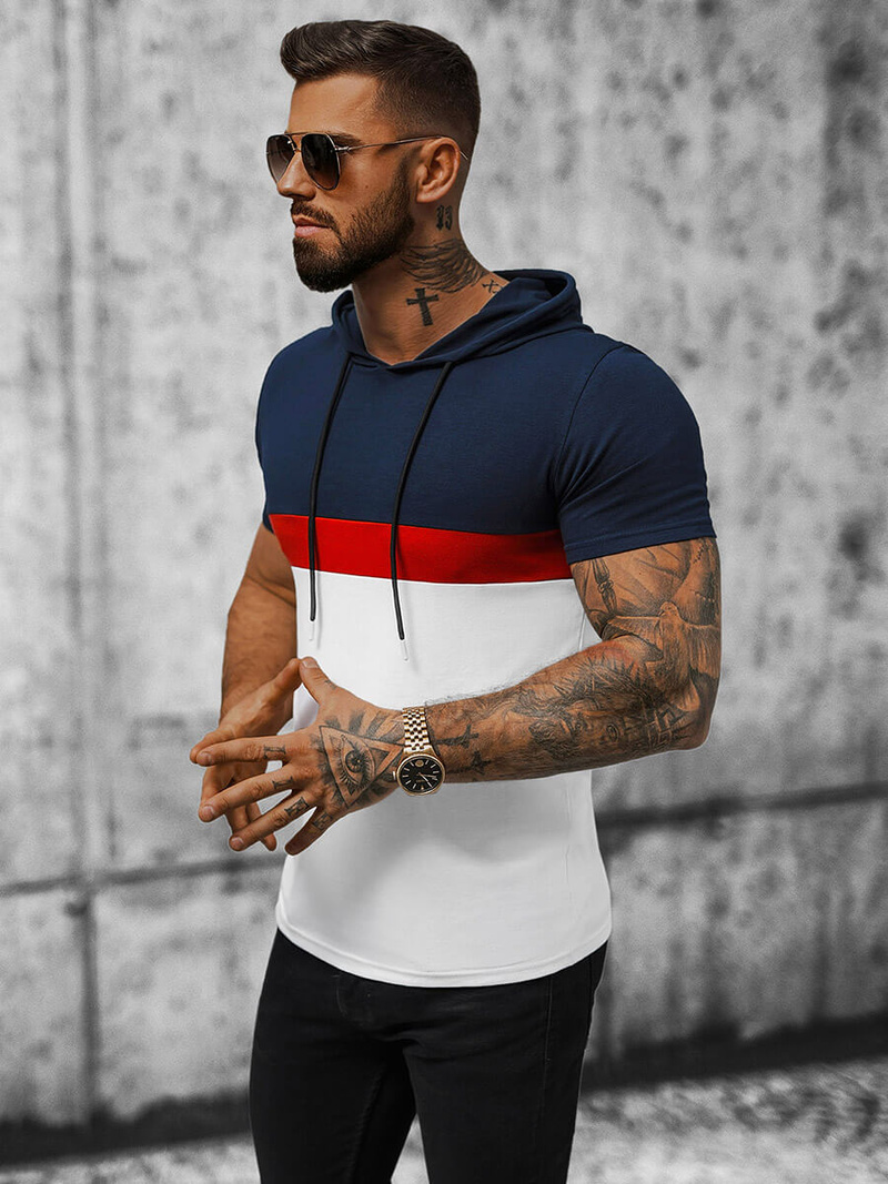 T-Shirt męski z kapturem granatowy OZONEE JS/8T982