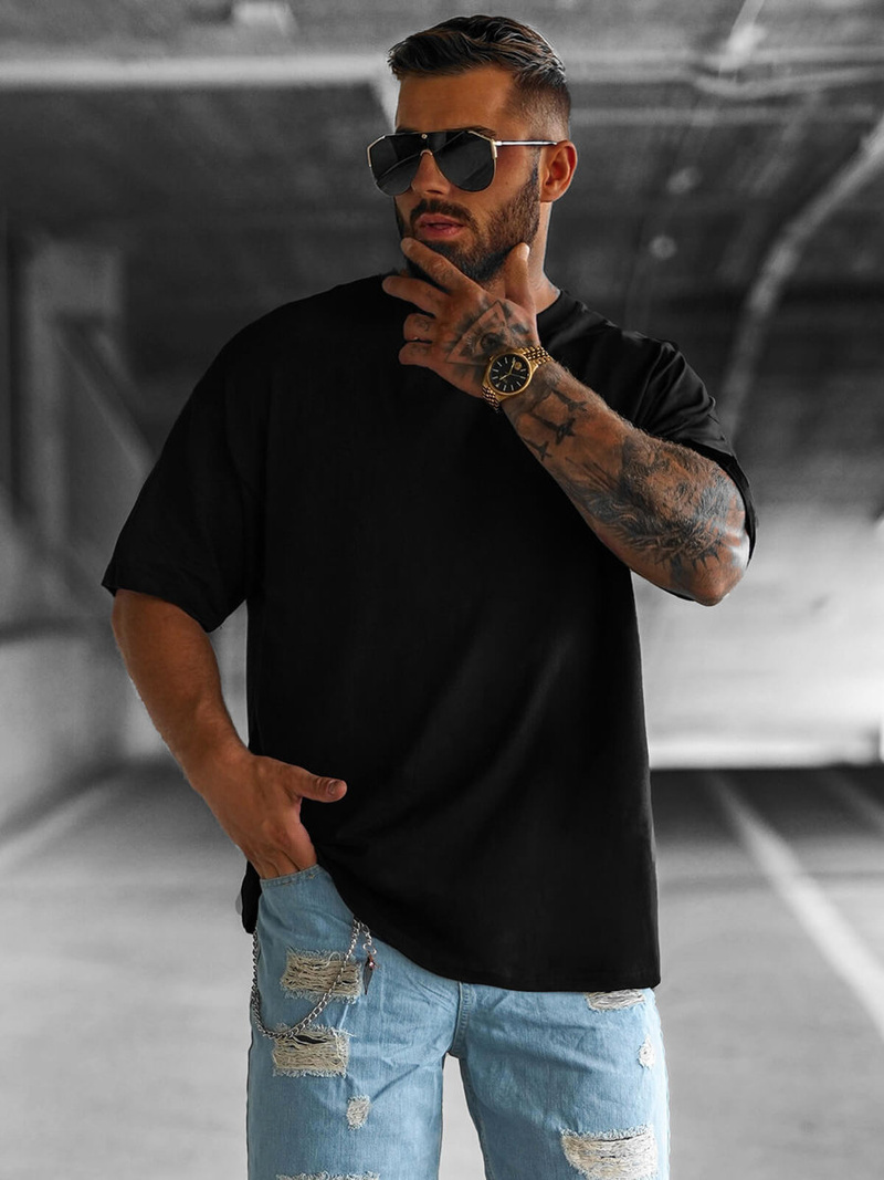 T-shirt męski oversize czarny OZONEE O/3435