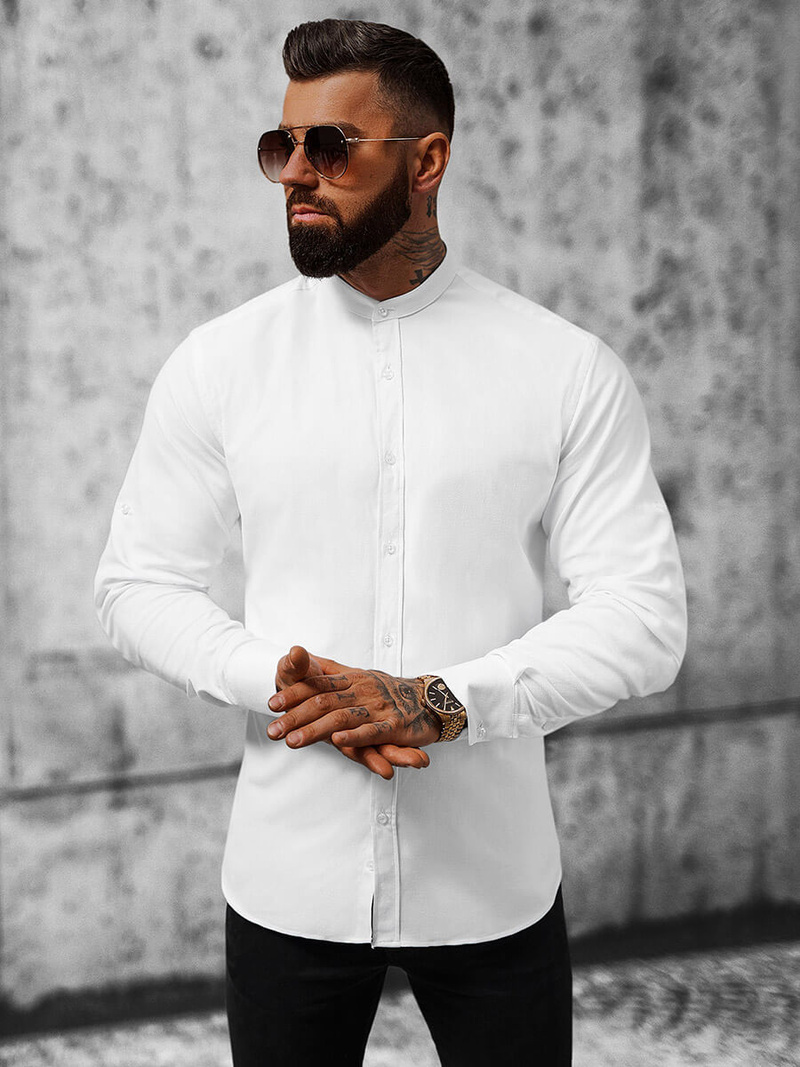 Koszula męska ze stójką biała OZONEE O/V07