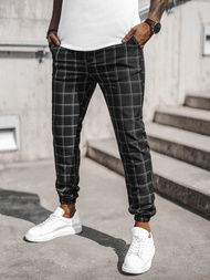 Spodnie męskie chino joggery w kratę czarne OZONEE DJ/2285/22Z