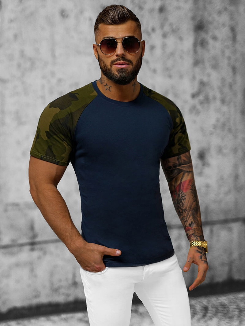 T-shirt męski granatowy-moro OZONEE JS/8T82/7Z