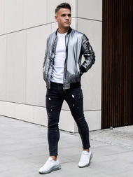 Kurtka bomberka męska srebrna OZONEE N/6147