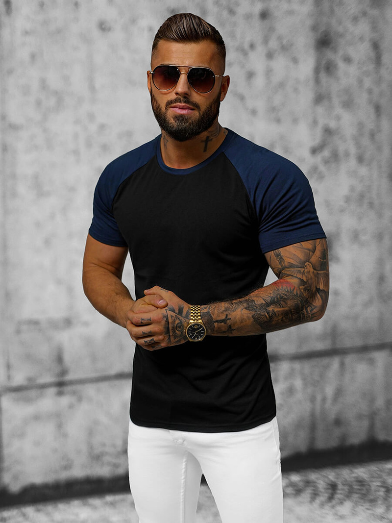 T-shirt męski czarno-granatowy OZONEE JS/8T82/3Z