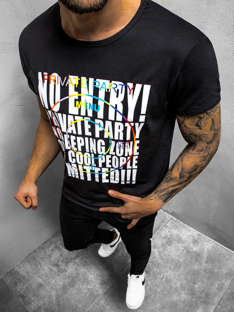 T-Shirt męski z nadrukiem czarny OZONEE JS/KS2361Z