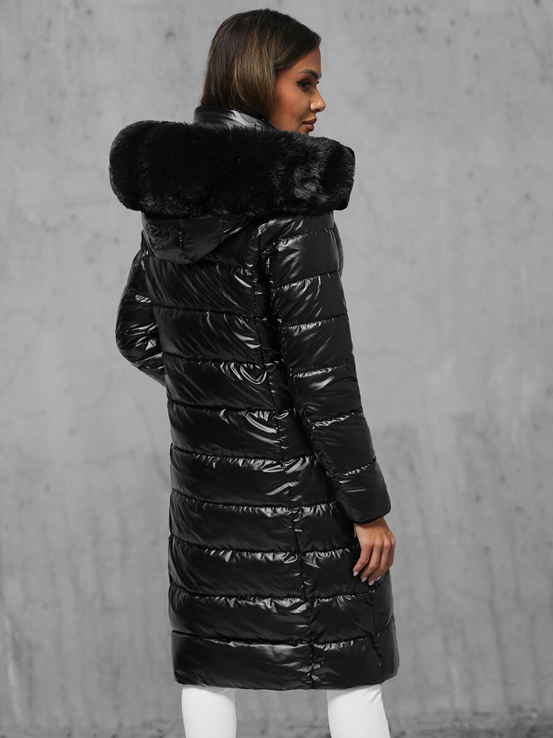 Kurtka zimowa damska długa z futerkiem czarna OZONEE JS/16M9127/392