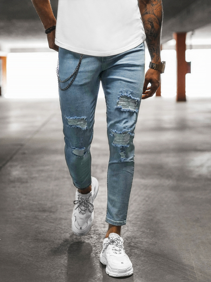 Spodnie jeansowe męskie jasno-niebieskie OZONEE DP/202