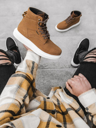 Sneakersy wysokie camelowe OZONEE KN/404