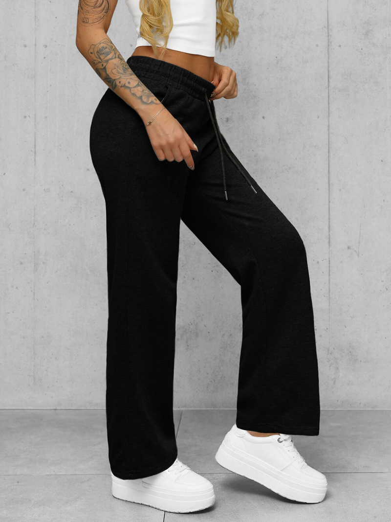 Spodnie dresowe damskie z szeroką nogawką czarne OZONEE JS/92K508/3