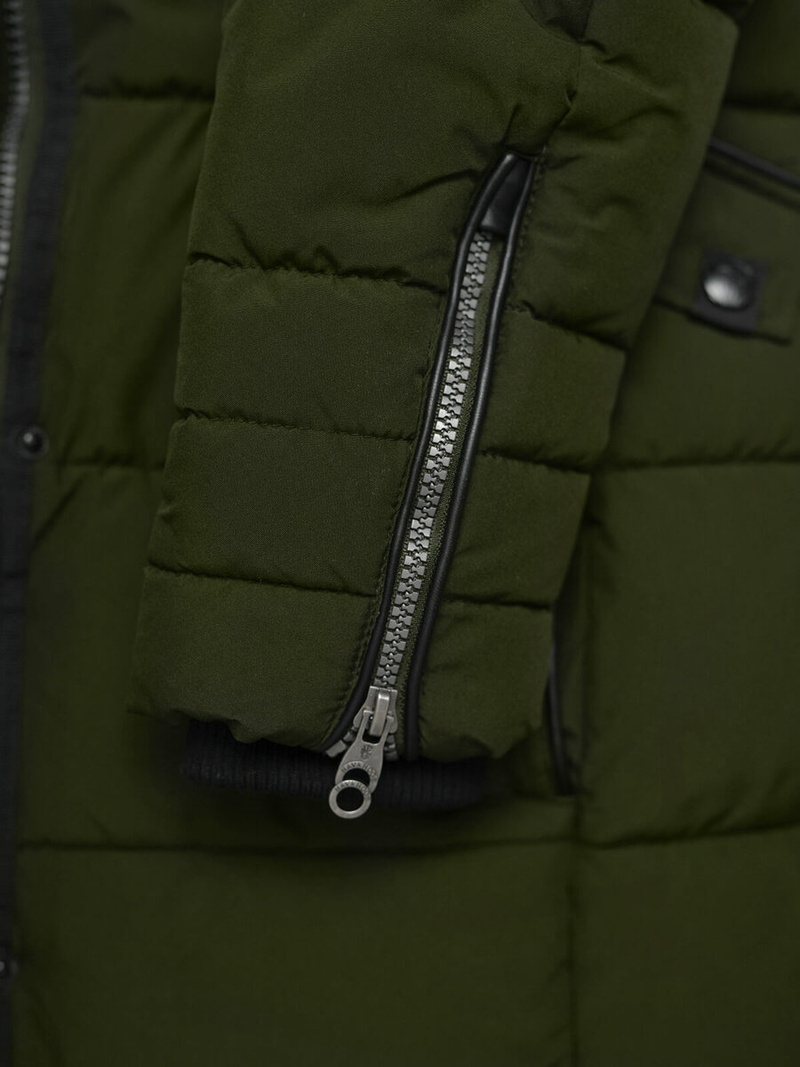 Kurtka zimowa damska długa pikowana khaki OZONEE O/W377Z