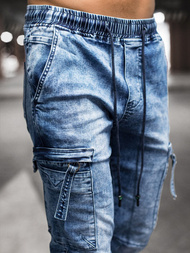 Spodnie jeansowe joggery męskie niebieskie OZONEE O/TF039Z