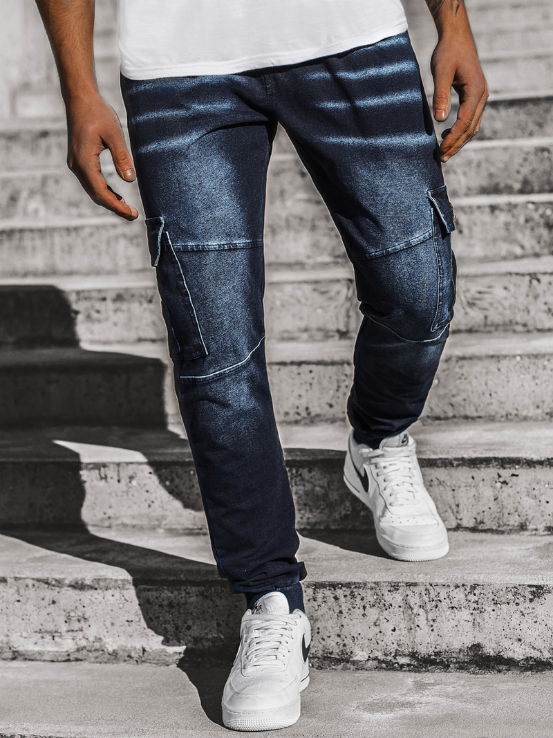 Spodnie męskie jogger niebiesko-czerwone OZONEE JS/KK1096