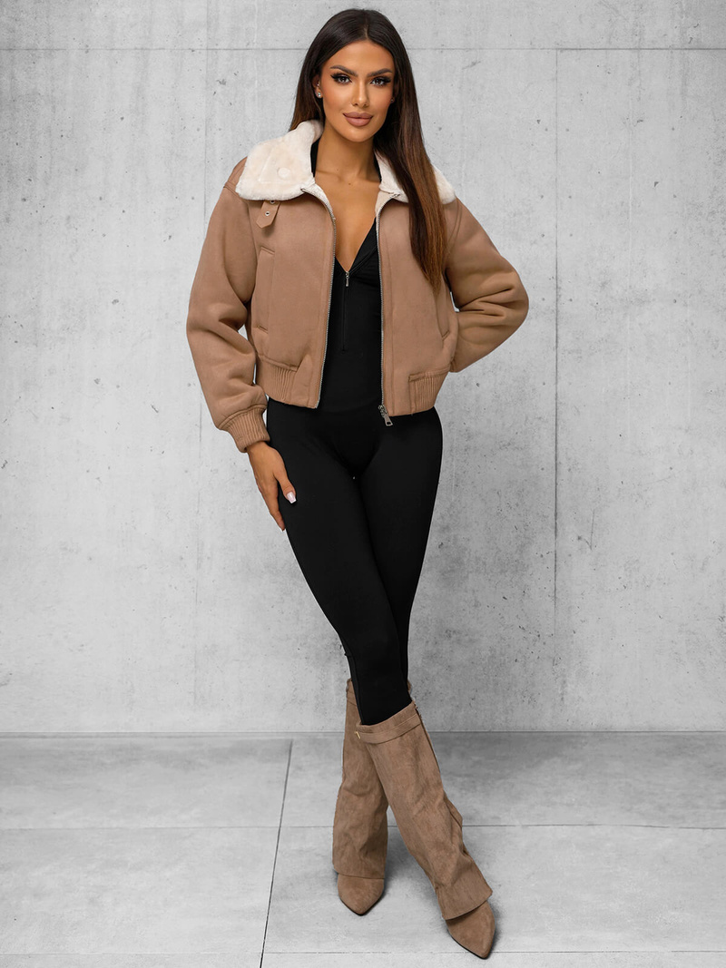 Kurtka damska z futerkiem beżowa OZONEE O/81326Z