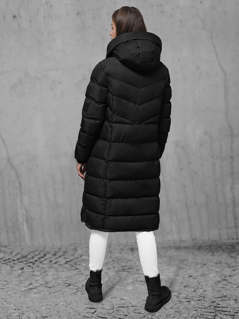 Kurtka zimowa damska długa pikowana czarna OZONEE JS/M736/392