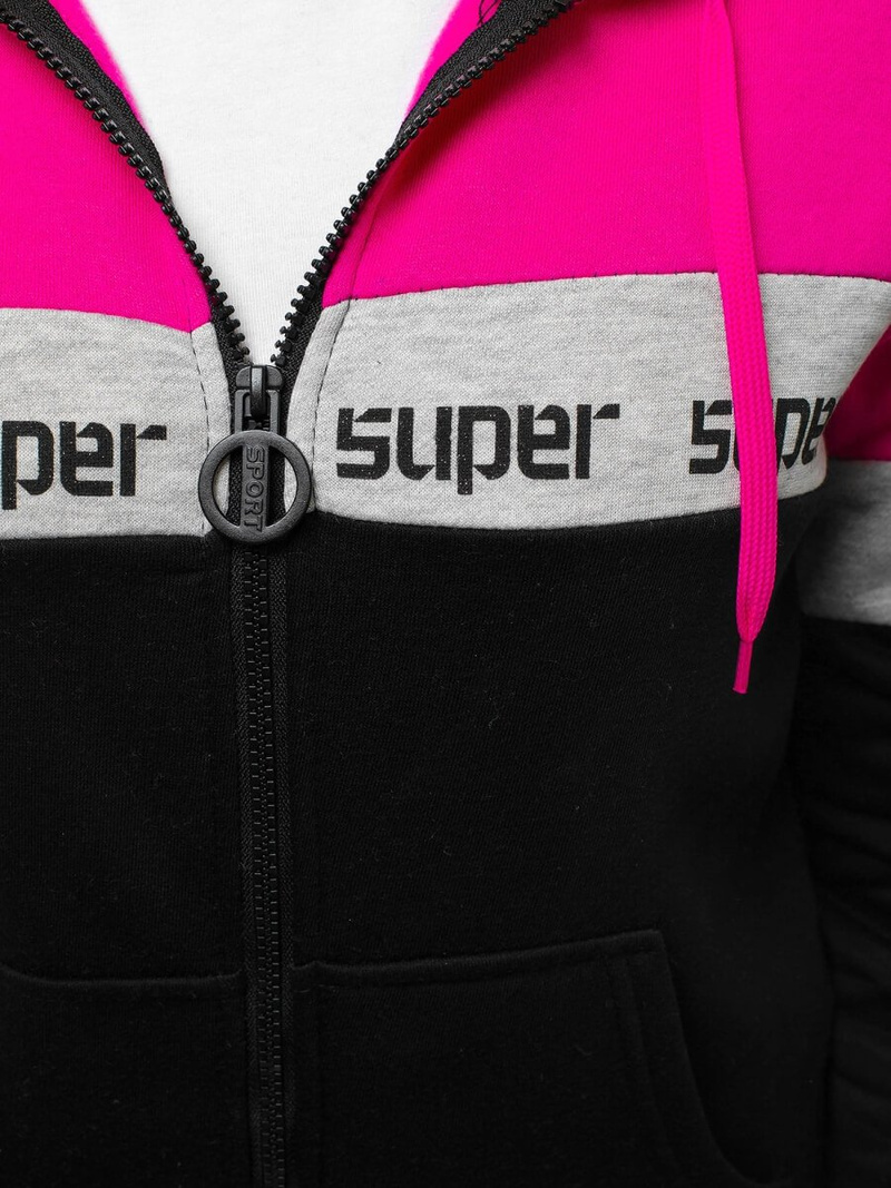 Bluza rozpinana z kapturem damska różowo-czarna OZONEE JS/KSW3014