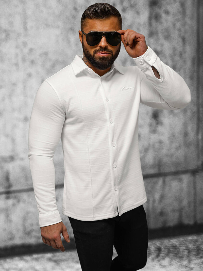 Bluza męska z kołnierzykiem ecru OZONEE O/TB2271