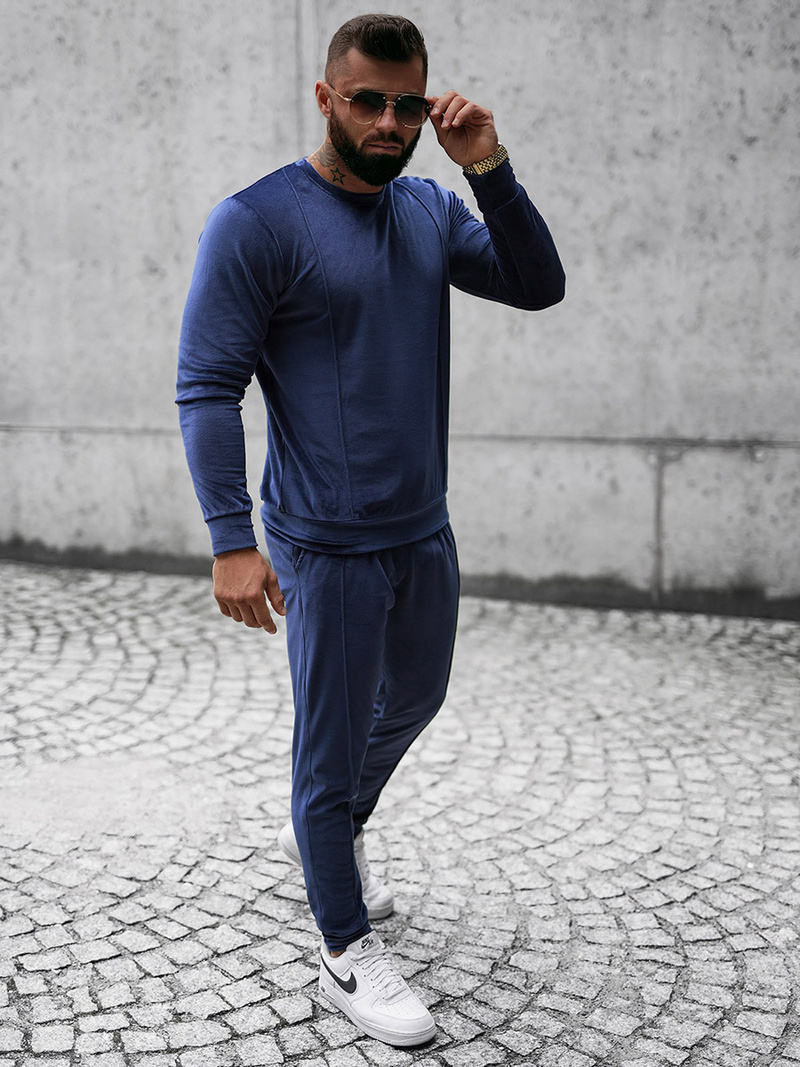 Komplet dresowy męski welurowy granatowy OZONEE O/12129