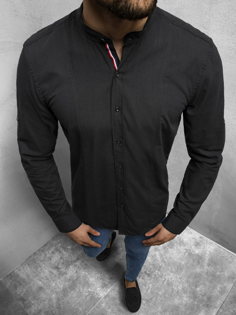 Koszula męska ze stójką czarna OZONEE O/3013Z