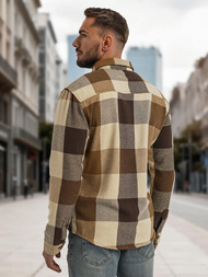 Koszula flanelowa męska w kratę camelowa OZONEE NB/MC728K