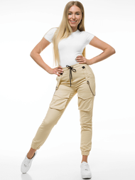 Spodnie damskie chino joggery beżowe OZONEE O/8052