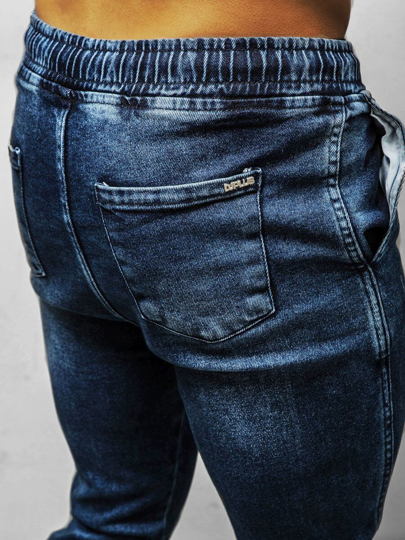 Spodnie jeansowe joggery męskie ciemno-niebieskie OZONEE DJ/5672