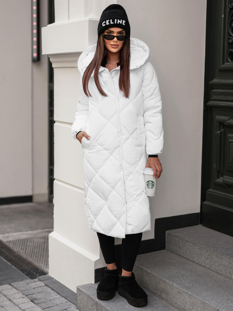 Kurtka zimowa damska długa pikowana biała OZONEE JS/5M3173/281Z