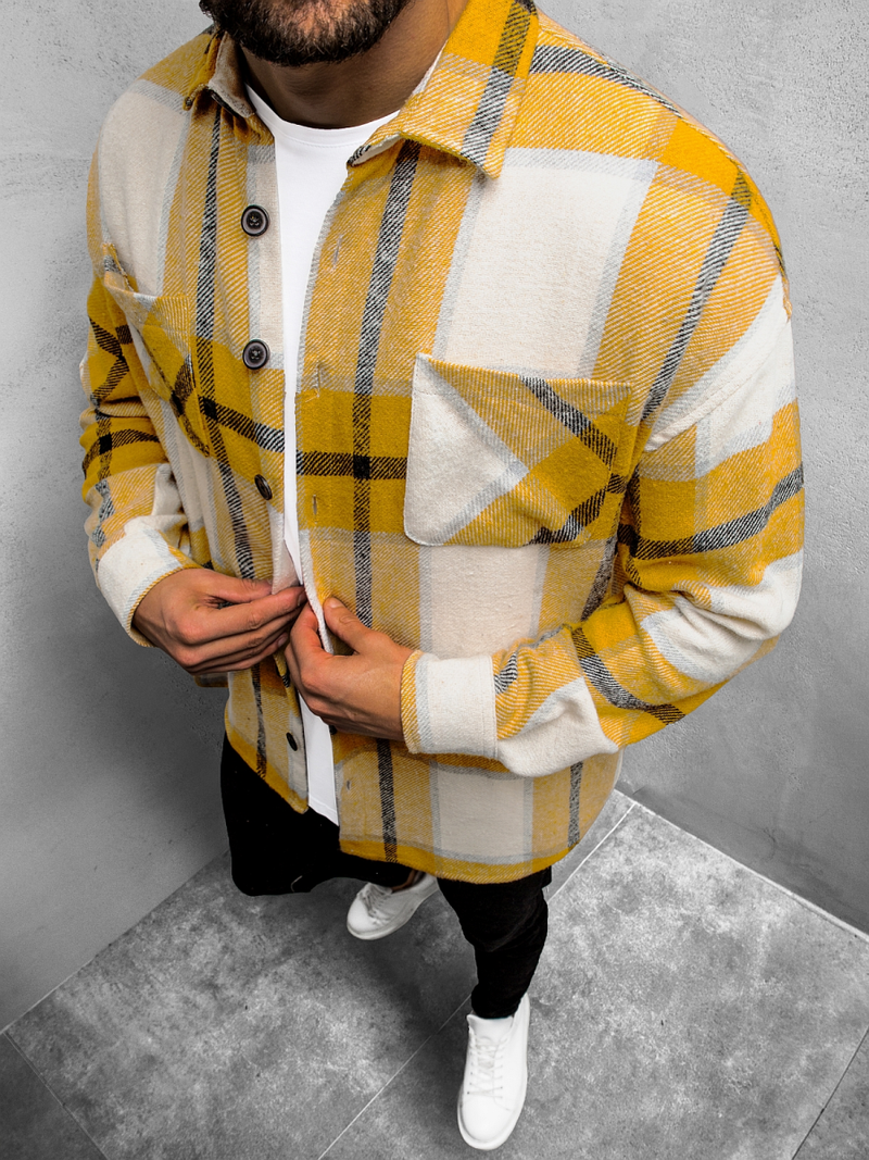 Koszula kurtka w kratę męska flanelowa żółta OZONEE O/DR2020