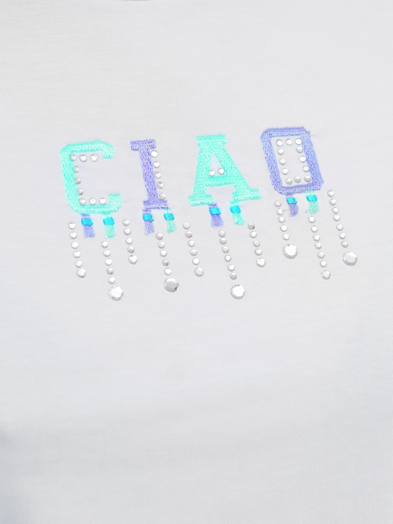 T-shirt damski biało-miętowy OZONEE JS/RJ77542