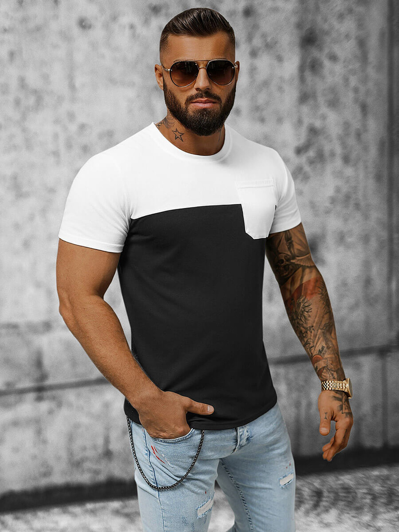 T-shirt męski biało-czarny OZONEE JS/8T91/3Z