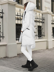 Kamizelka damska długa pikowana z kapturem biała OZONEE JS/M788/281Z