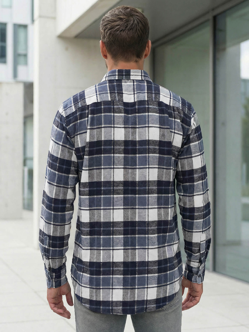 Koszula męska w kratę granatowa OZONEE V/V175Z