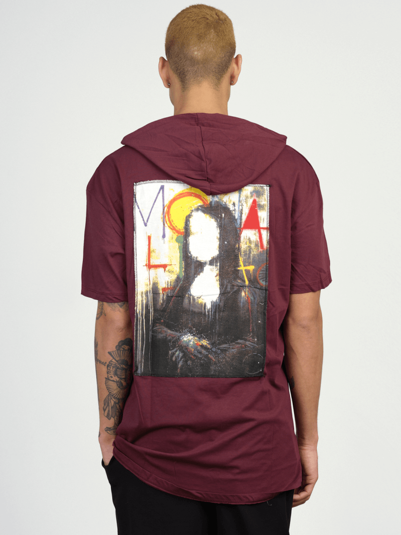 T-Shirt z kapturem męski bordowy OZONEE MR/21553