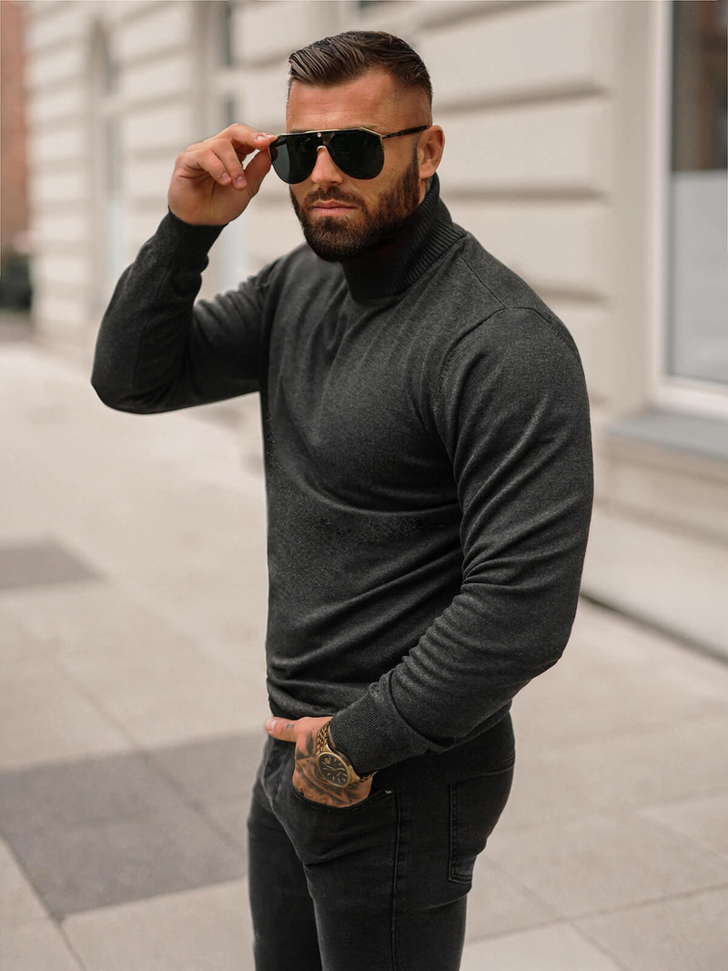 Sweter męski golf grafitowy OZONEE O/GM303