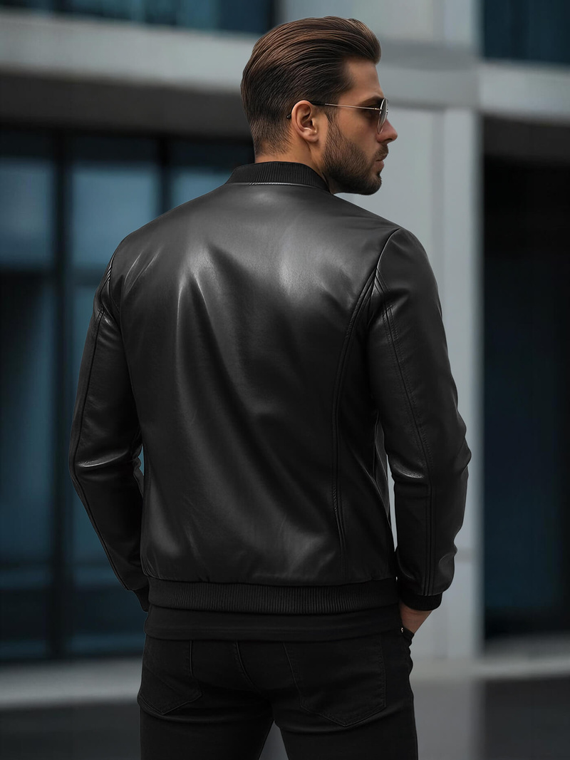 Чоловіча шкіряна куртка Чорна OZONEE JS/11Z8015Z