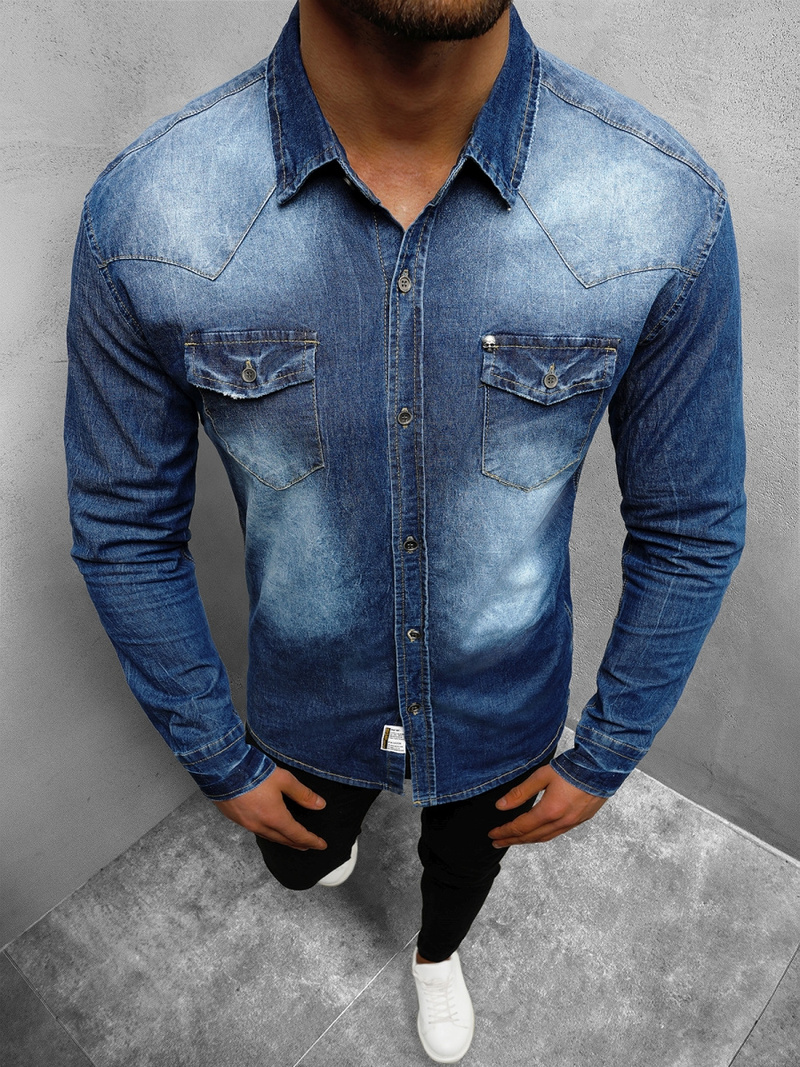 Чоловіча джинсова сорочка Синя OZONEE NB/MC704B