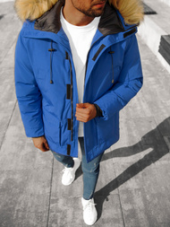 Kurtka zimowa męska parka z futerkiem niebieska OZONEE JB/JP1173/5Z