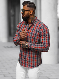 Koszula męska w kratę czerwona OZONEE O/V100