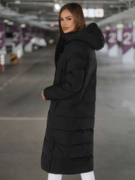 Kurtka zimowa damska długa pikowana czarna OZONEE JS/5M3233/392