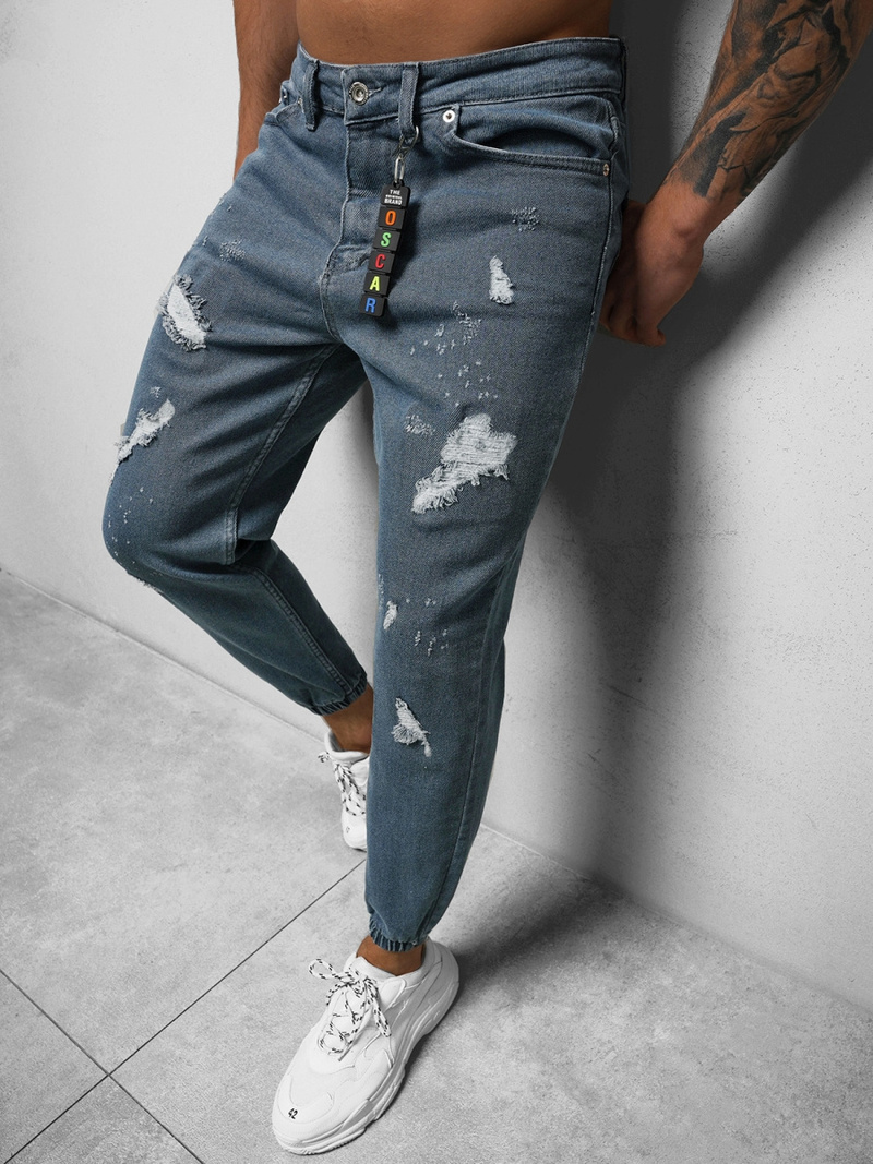 Spodnie jeansowe joggery męskie niebieskie OZONEE DO/6099
