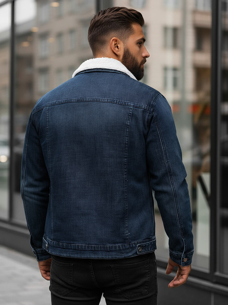 Kurtka męska jeansowa sherpa granatowa OZONEE NB/MJ517BSZ